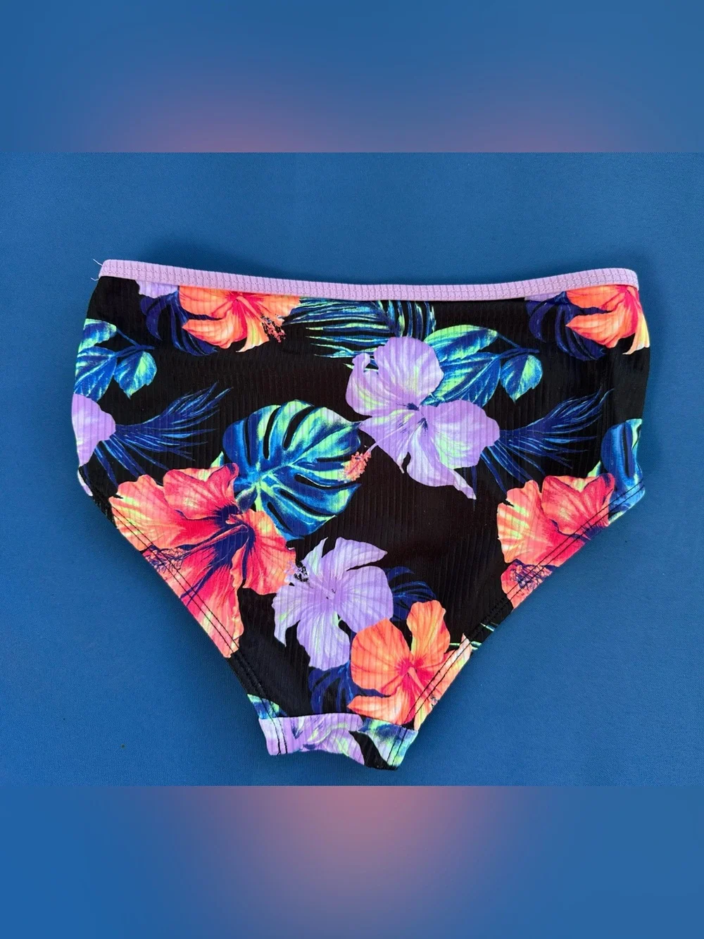 Justice Tropical Floral Two-Piece Swim Set - Purple & Coral Hibiscus Size 10